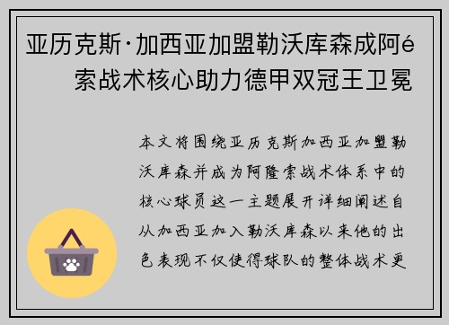 亚历克斯·加西亚加盟勒沃库森成阿隆索战术核心助力德甲双冠王卫冕